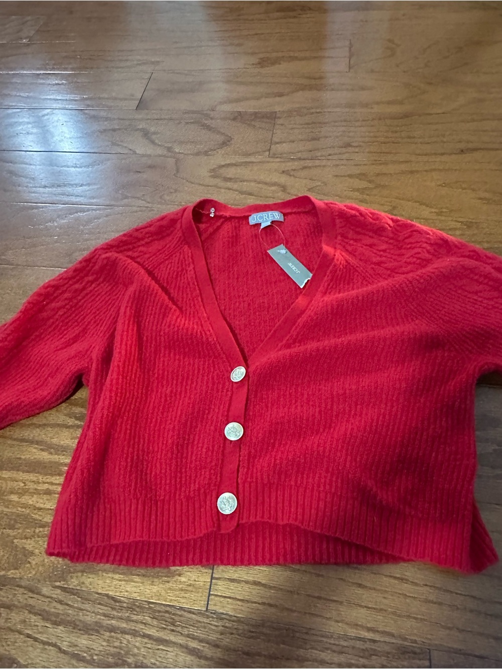 J. Crew Bright Red V-Neck Button Cardigan